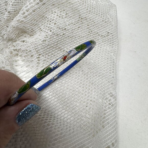 Vintage Blue Cloisonné Bangle Floral Design Blue n Pink - Picture 2 of 6